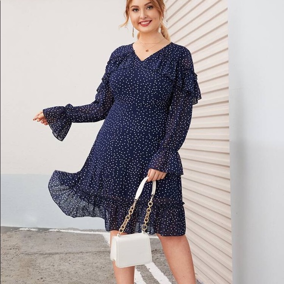 SHEIN Navy Dot Dress - Picture 4 of 10